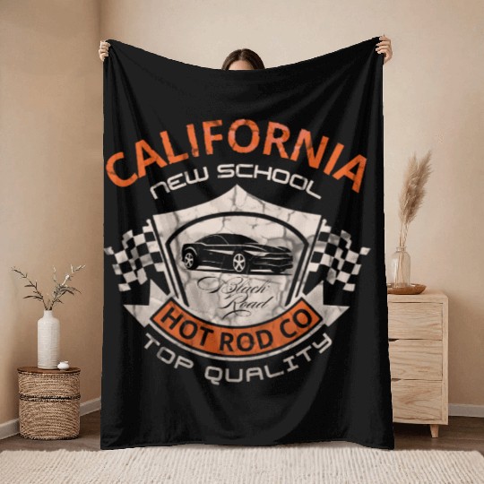 California New School Hot Rod Co. Throw Blankets