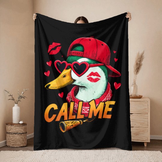 Call Me Duck Valentines Duck Hunting Lover Throw Blankets