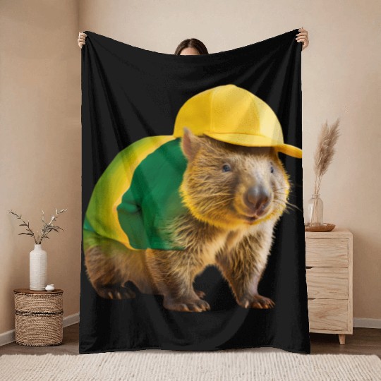 Green and Gold Wombat 2 Throw Blankets