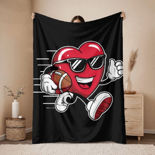 Valentines Day Heart Playing Football Boys Girls Throw Blankets