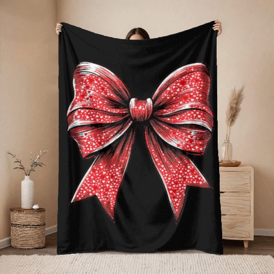 Valentine's Day Heart Coquette Bow Retro Throw Blankets