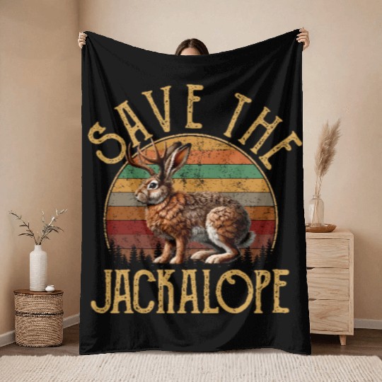 Save The Jackalope, Vintage Retro Camping Lover Ja Throw Blankets
