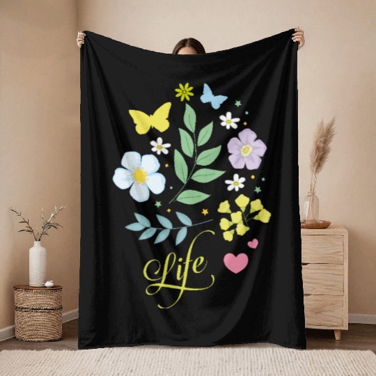 Beautiful Flowers Life Butterfly Spring soft color Throw Blankets