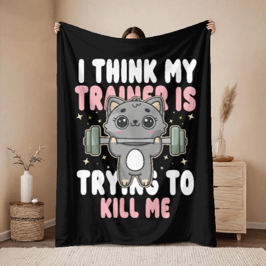 Funny Cat Workout Gym Womens mother's day 2025 Throw Blankets