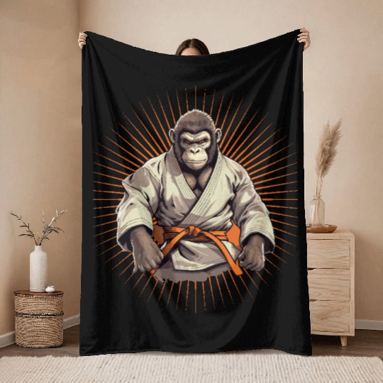 Karate Judo Monkey Chimpanzee Martial arts Throw Blankets
