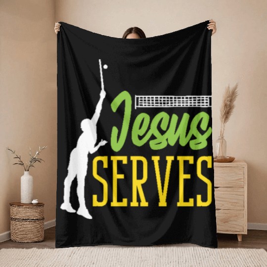 Tennis Jesus Serves Inspirational Design Throw Blankets