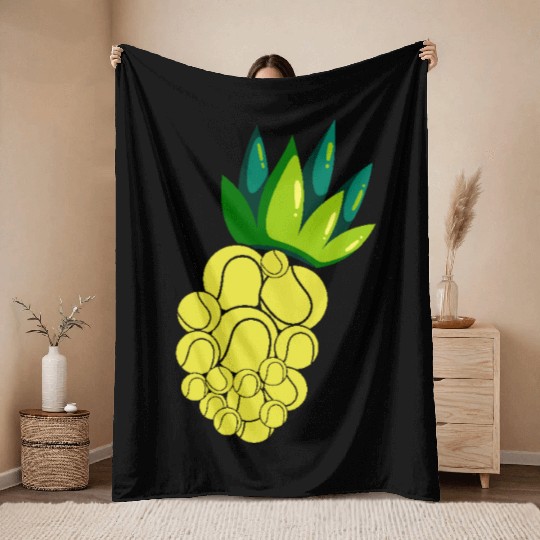 Pineapple Tennis Vibes for Summer Fun Throw Blankets