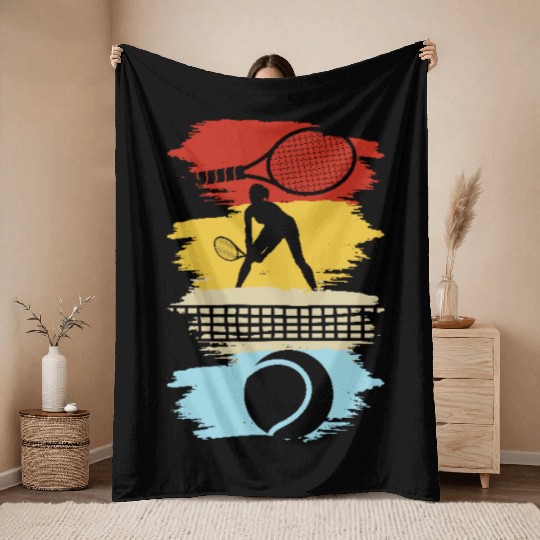 Tennis Passion Silhouette Art Design Throw Blankets