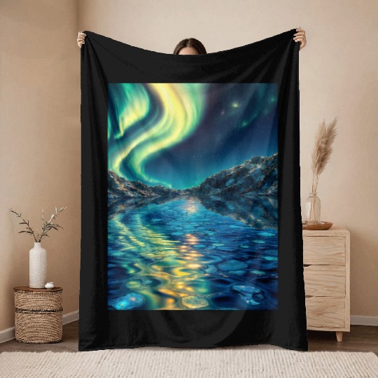 Crystal Lake of Aurora Throw Blankets