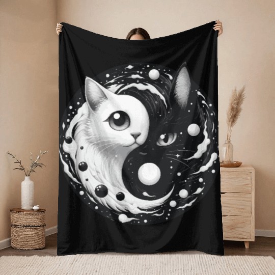 Ying and Yang Cats Asian Meditation Gift Idea Throw Blankets