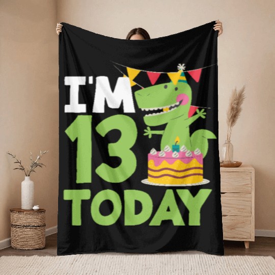 I'm 13 Today Dinosaur 13th Birthday Fun Throw Blankets