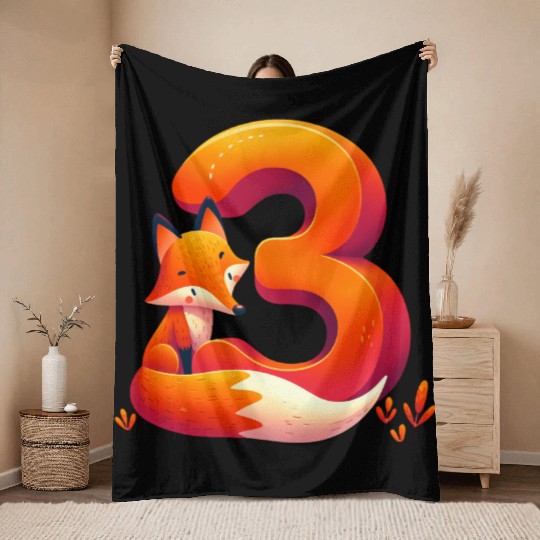 Creative Fox and Number 3 Kids Design Throw Blankets