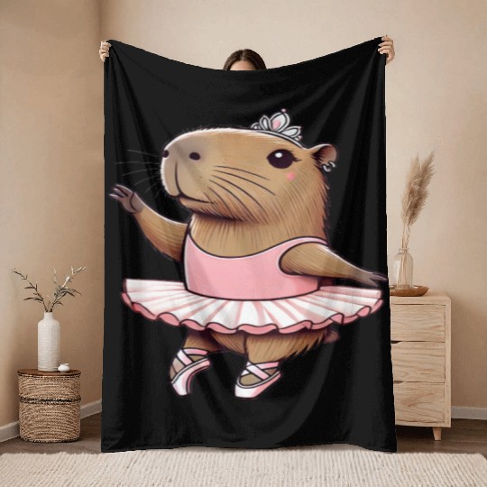 Ballerina Capybara Ballet Dance Plié, Chassé Jetté Throw Blankets
