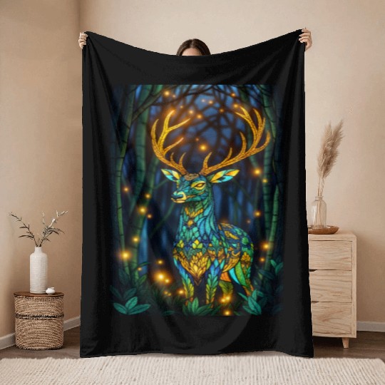 Luminous Deer in Twilight Grove Throw Blankets