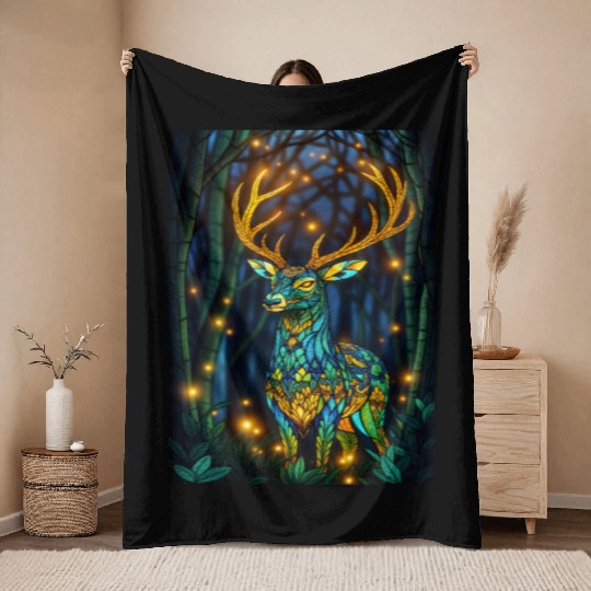 Luminous Deer in Twilight Grove Throw Blankets