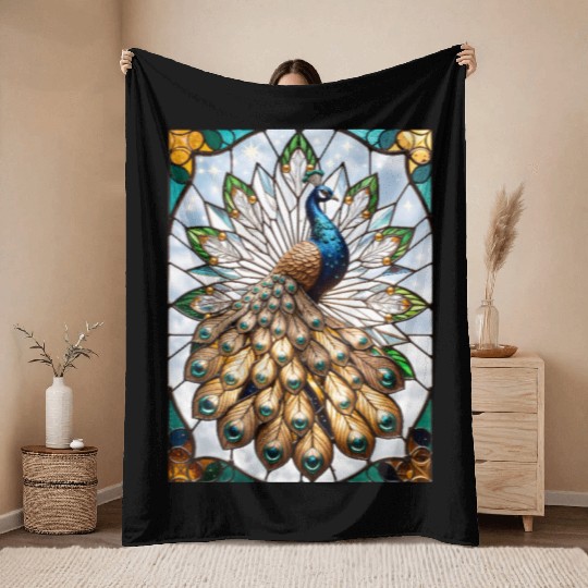 Stained Glass Peacock Throw Blankets