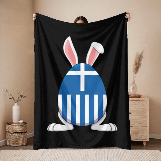 Rabbit Bunny Greece Flag Greek Flag Throw Blankets