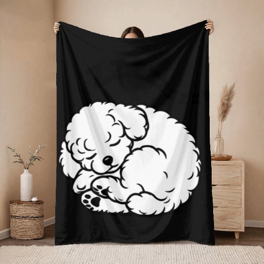 Sleepy Puppy Zzzz - Adorable Bichon Frise Throw Blankets