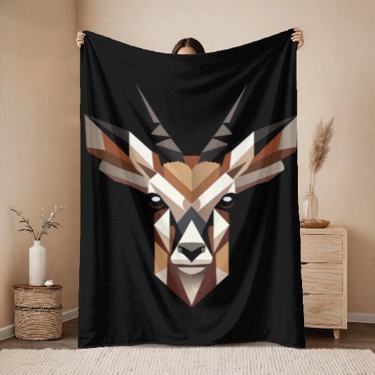 Geometric Antelope Head - Elegance and Wilderness Throw Blankets