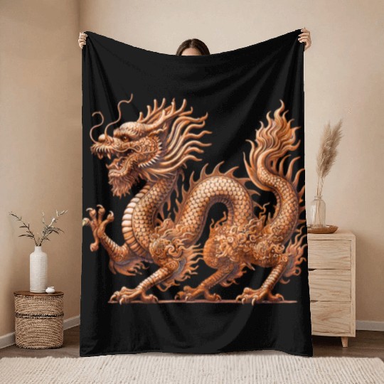 gold dragon Throw Blankets