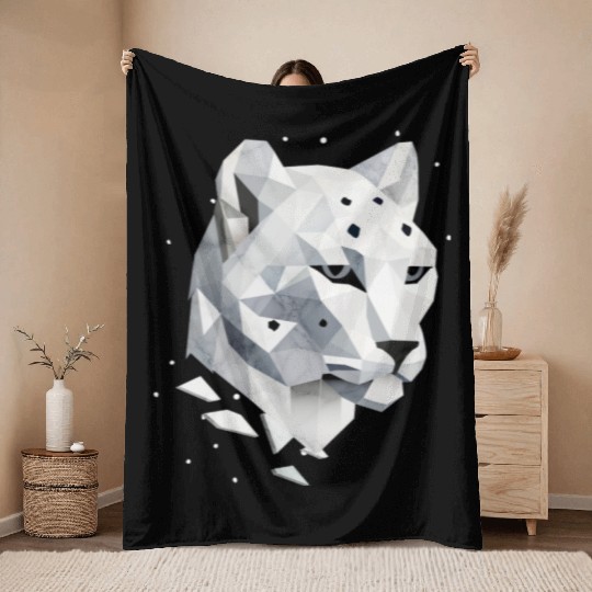 Geometric Snow Leopard - Elegance of the Wild Throw Blankets