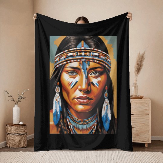 Native American woman Throw Blankets