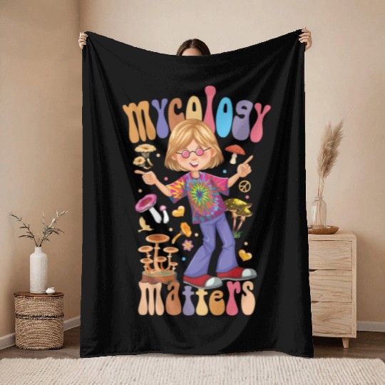 Mushroom Fungi Mycology Matters Funny Hippie style Throw Blankets