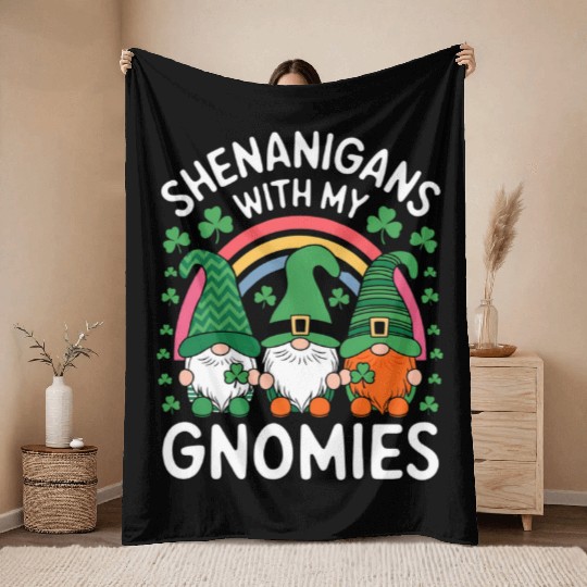 St. Patrick's Day Shenanigans with Gnomes Throw Blankets