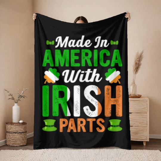 Made in America with Irish Parts St. Patrick's day Throw Blankets
