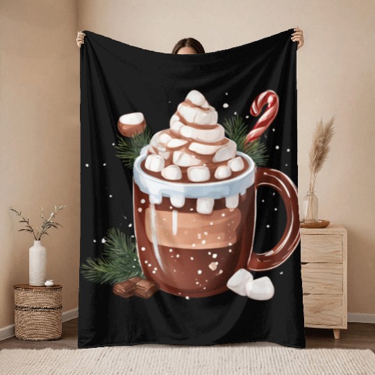 Festive Hot Chocolate with Marshmallows Throw Blankets