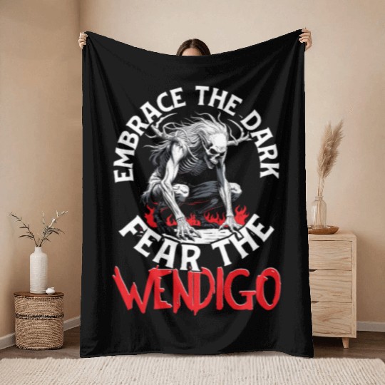 Cryptid Embrace The Dark Fear The Wendigo Throw Blankets