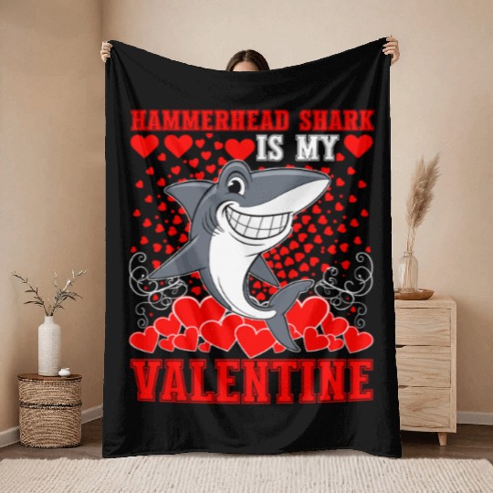Funny Hammerhead Shark Is My Valentine Shark Throw Blankets