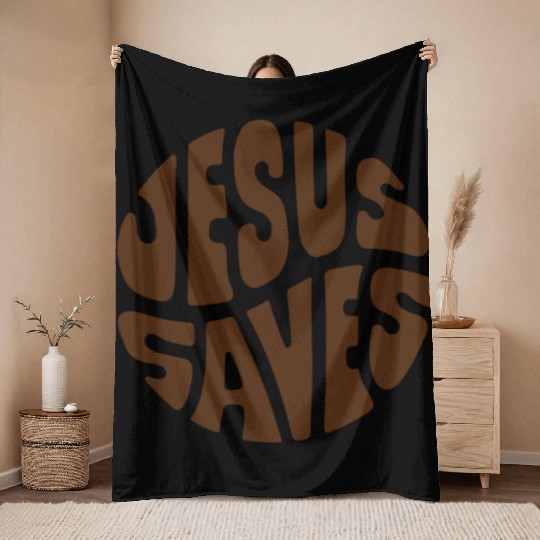 Jesus Saves Text Throw Blankets