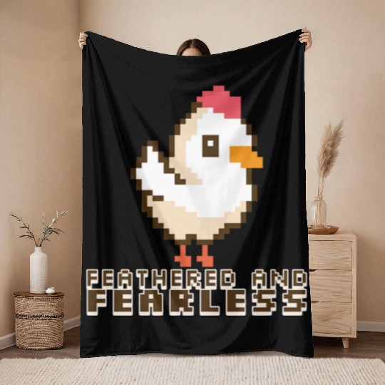 Feathered and Fearless: Bold 8-Bit Chicken Throw Blankets