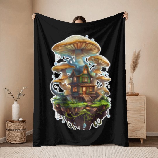Fungi house Throw Blankets