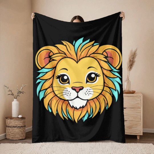 baby lion happy jungle safari Throw Blankets