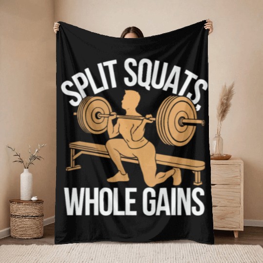 Bulgarian Squat Exercise Fitness Workout Gym Throw Blankets
