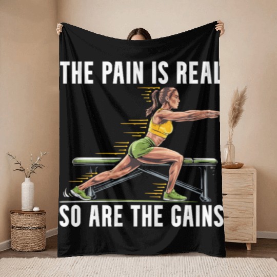 Bulgarian Squat Exercise Fitness Workout Gym Throw Blankets