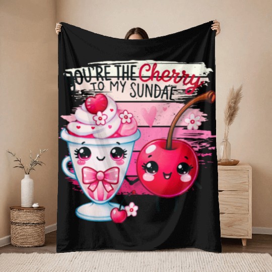 Love is Sweet: Cherry on Top Valentine's Day Pun Throw Blankets