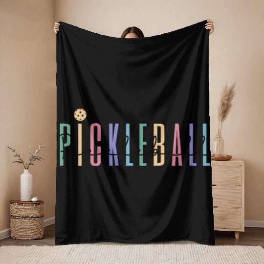 Pickleball Player Colored Bold Text Throw Blankets