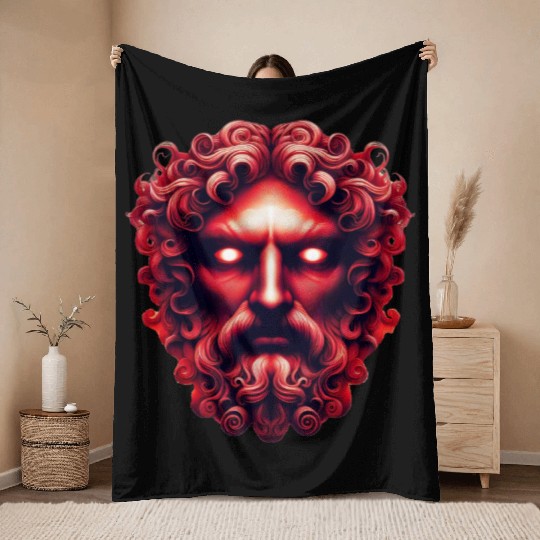 Face of Hades MythosView Throw Blankets