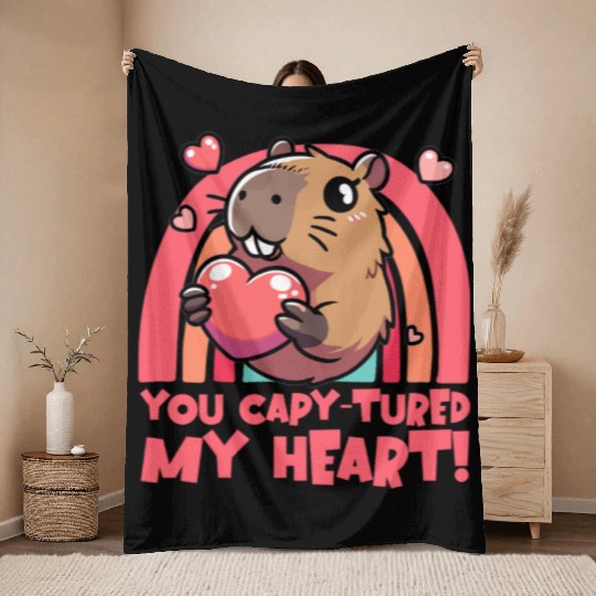 You Capy-tured My Heart – Cute Capybara Design Throw Blankets