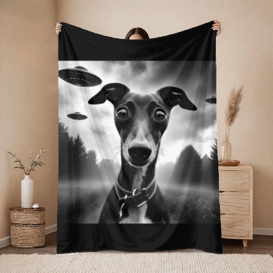 Italian Greyhound Funny Graphic Selfie with UFO We Throw Blankets