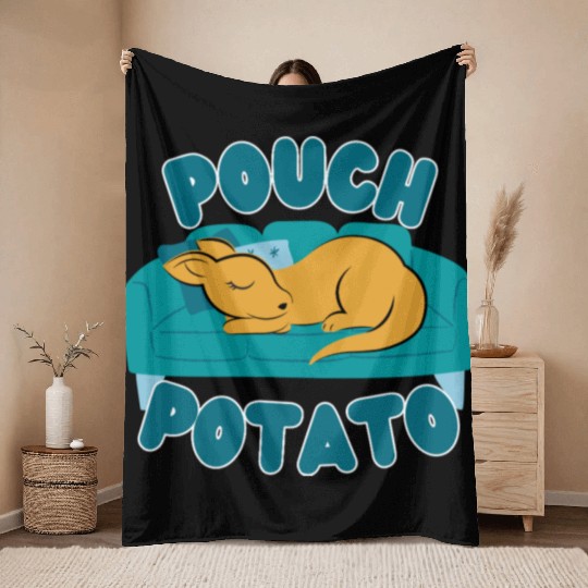 Pouch Potato Funny Cute Sleepy Kangaroo Throw Blankets