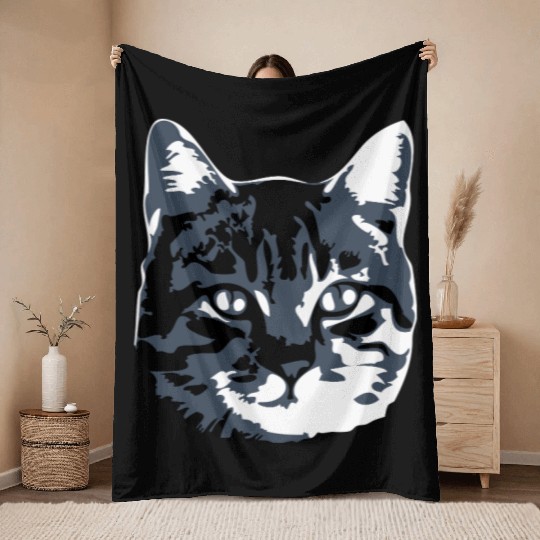 Cat Lover Realistic Pet Face Cute Cool Kitten Head Throw Blankets