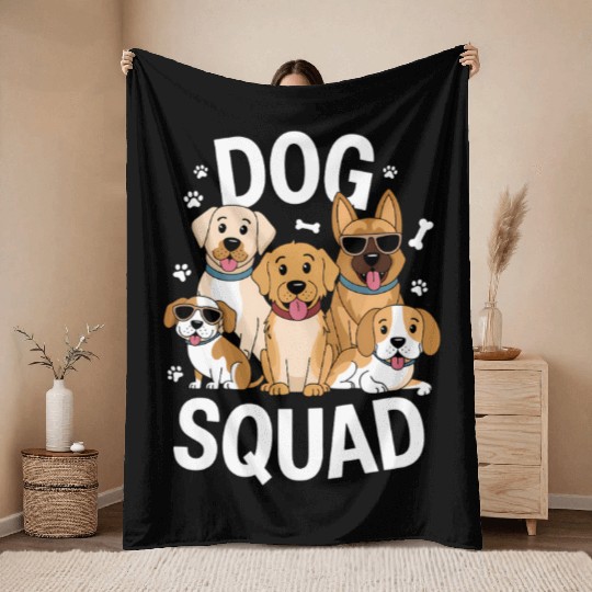 Cute Dog Squad Funny Puppy Pack Design Throw Blankets