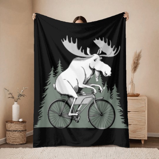 Handmade Moose on Bike Throw Blankets – Unique Unisex