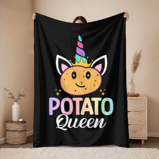 Potato Queen Female Potato Lover Girl Design for Throw Blankets