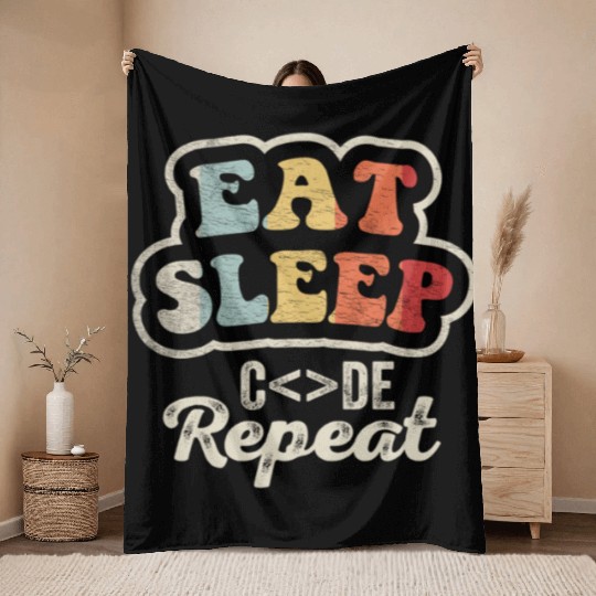 Eat Sleep Code Throw Blankets Computer Coding Retro Vintage