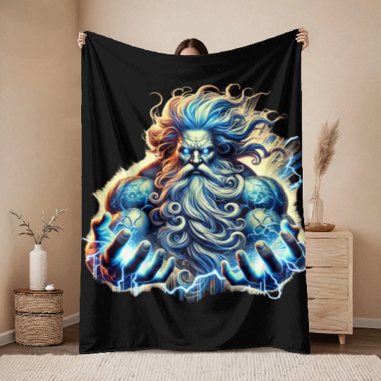 The Greek God Zeus with Lightning Throw Blankets